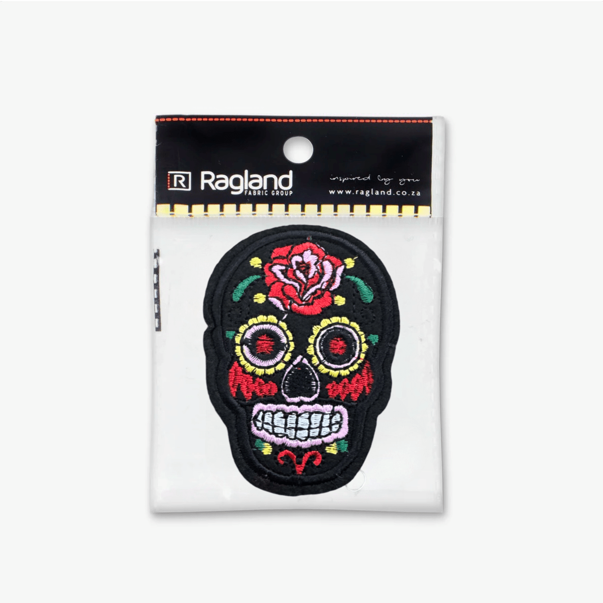 Motif Iron On Badge - SKULL BLACK - Ragland Fabrics