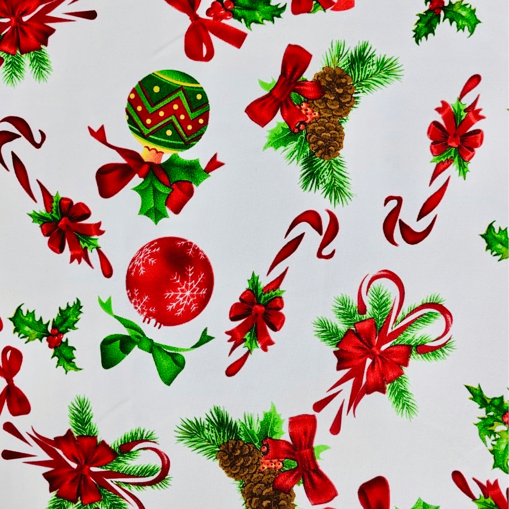Christmas Printed Mini Matt Decor White - Ragland Fabrics