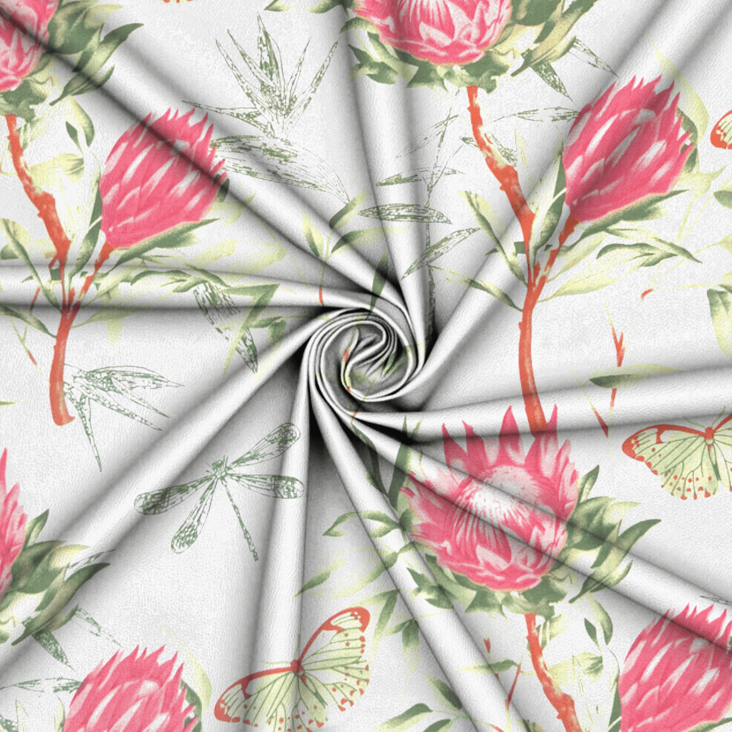 Printed Poly Cotton Protea White 115cm - Ragland Fabrics