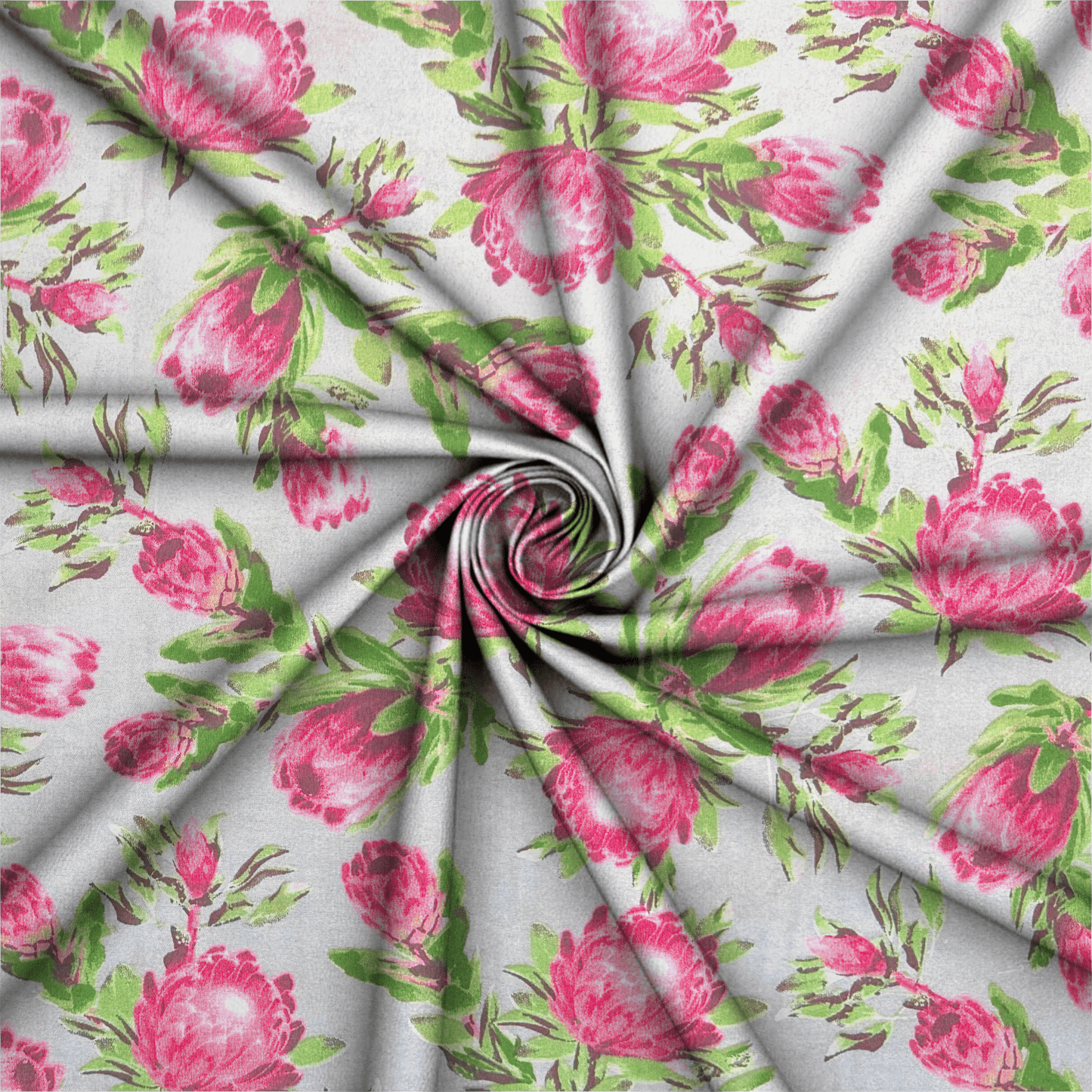 Printed Poly Cotton Protea Power Grey - Ragland Fabrics