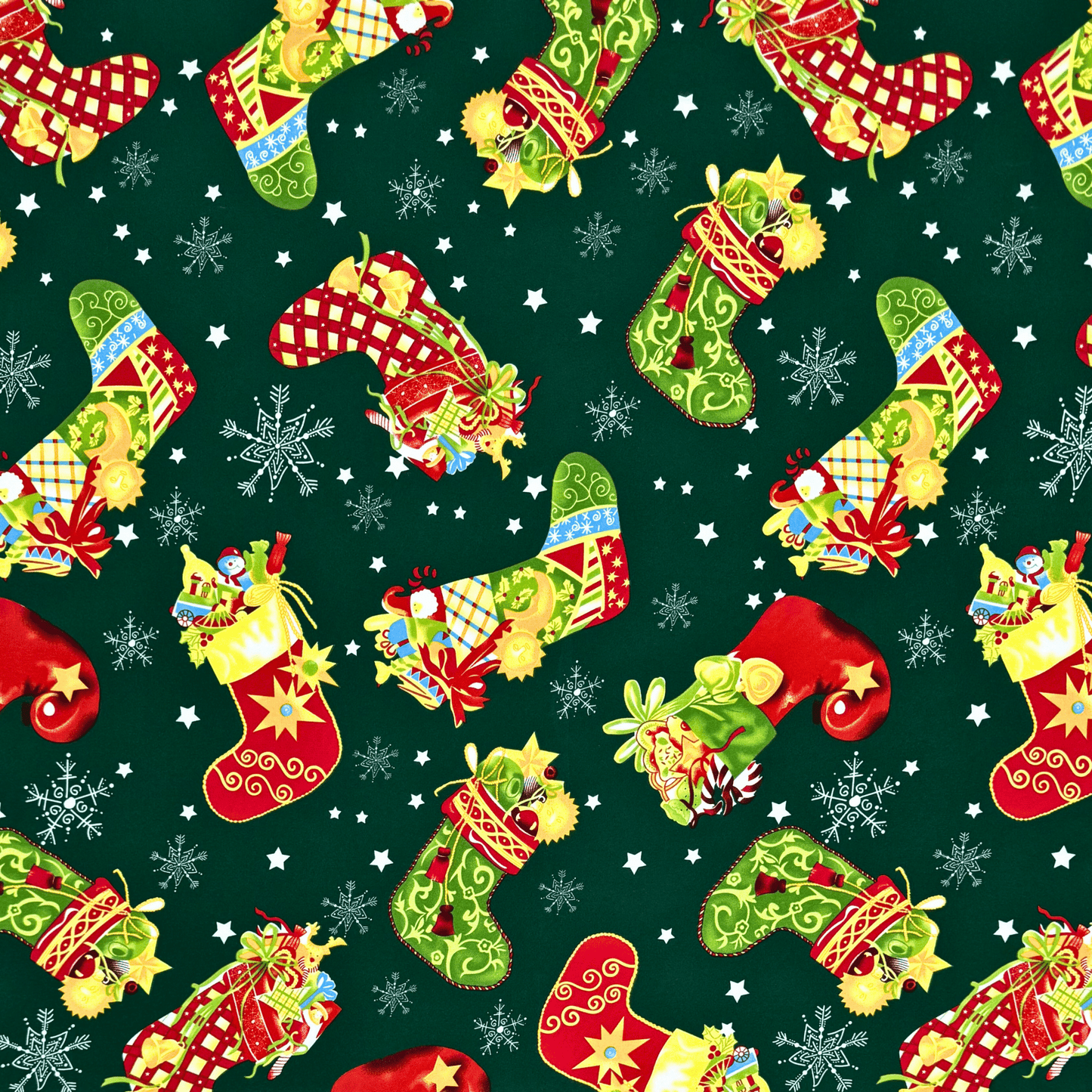 Christmas Printed Mini Matt Stocking Green - Ragland Fabrics