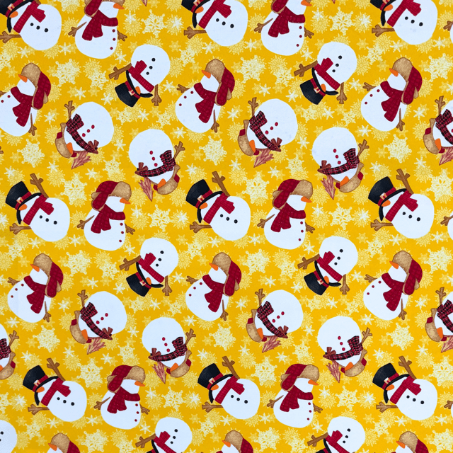Christmas Printed Mini Matt Snowmen Yellow - Ragland Fabrics