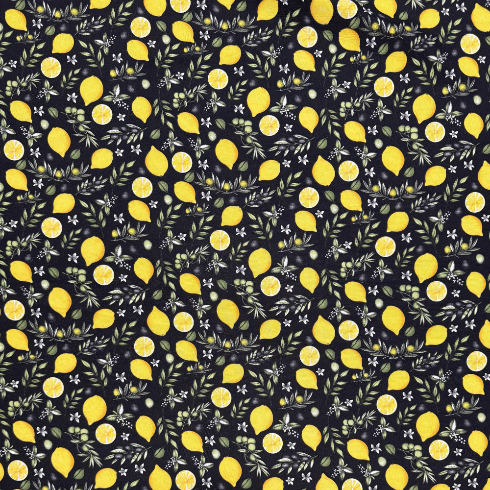 Printed Mini Matt Lemon & Olive Black - Ragland Fabrics