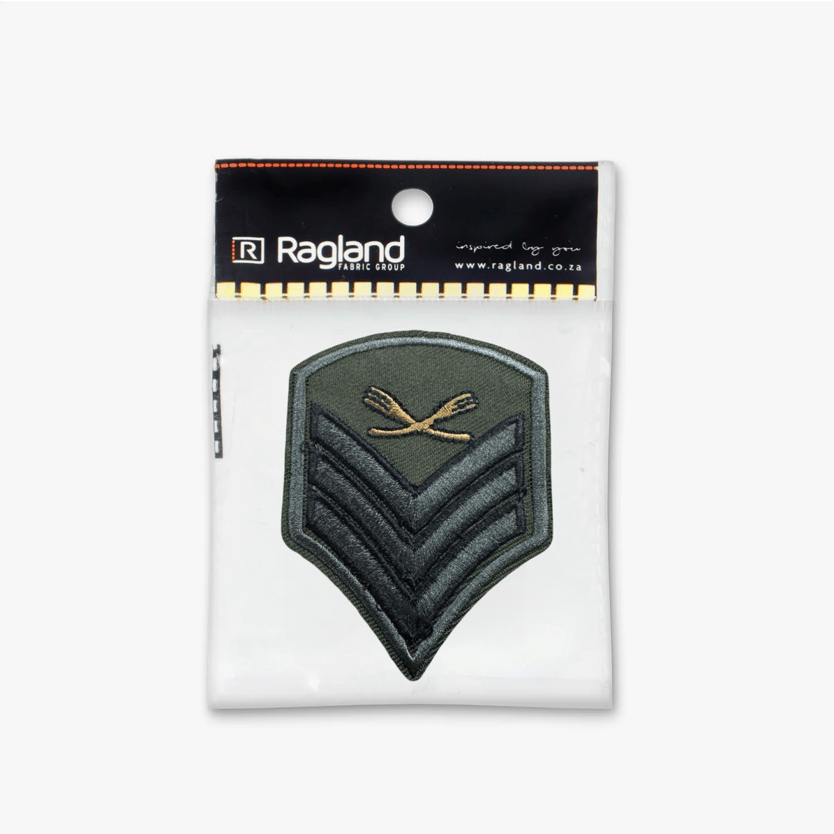Motif Iron On Badge - ARMY CHEVRON GREY - Ragland Fabrics