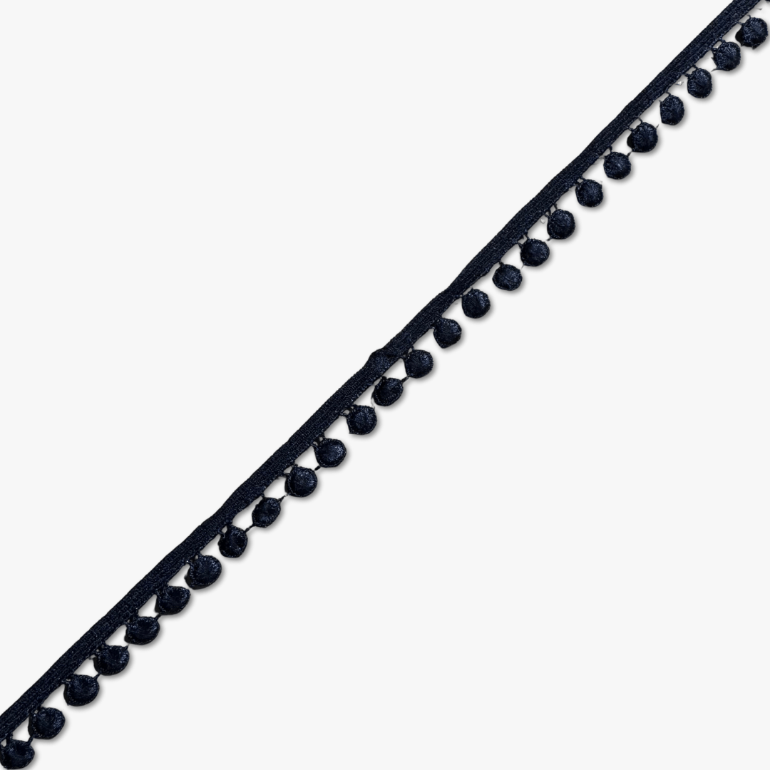 Pom Pom Lace 12mm | Black (Per Met) - Ragland Fabrics