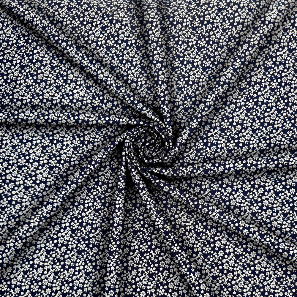 Printed Poly Cotton Navy Floral - Ragland Fabrics