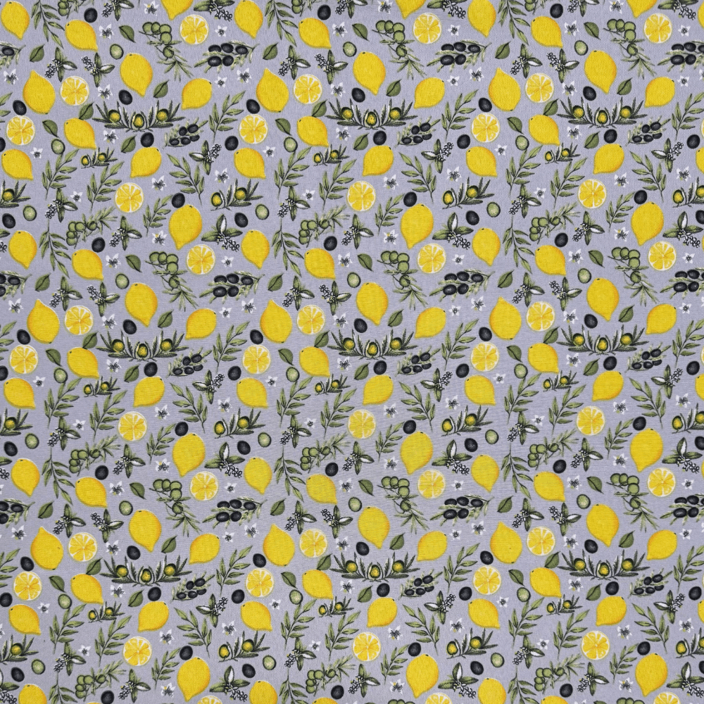 Printed Mini Matt Lemon & Olive Grey - Ragland Fabrics