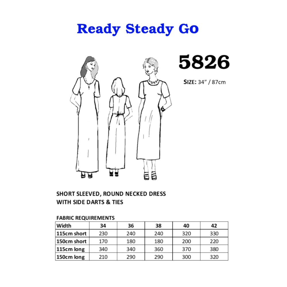 Pattern | Short Sleeved, Round Necked Dress 5826 - Ragland Fabrics
