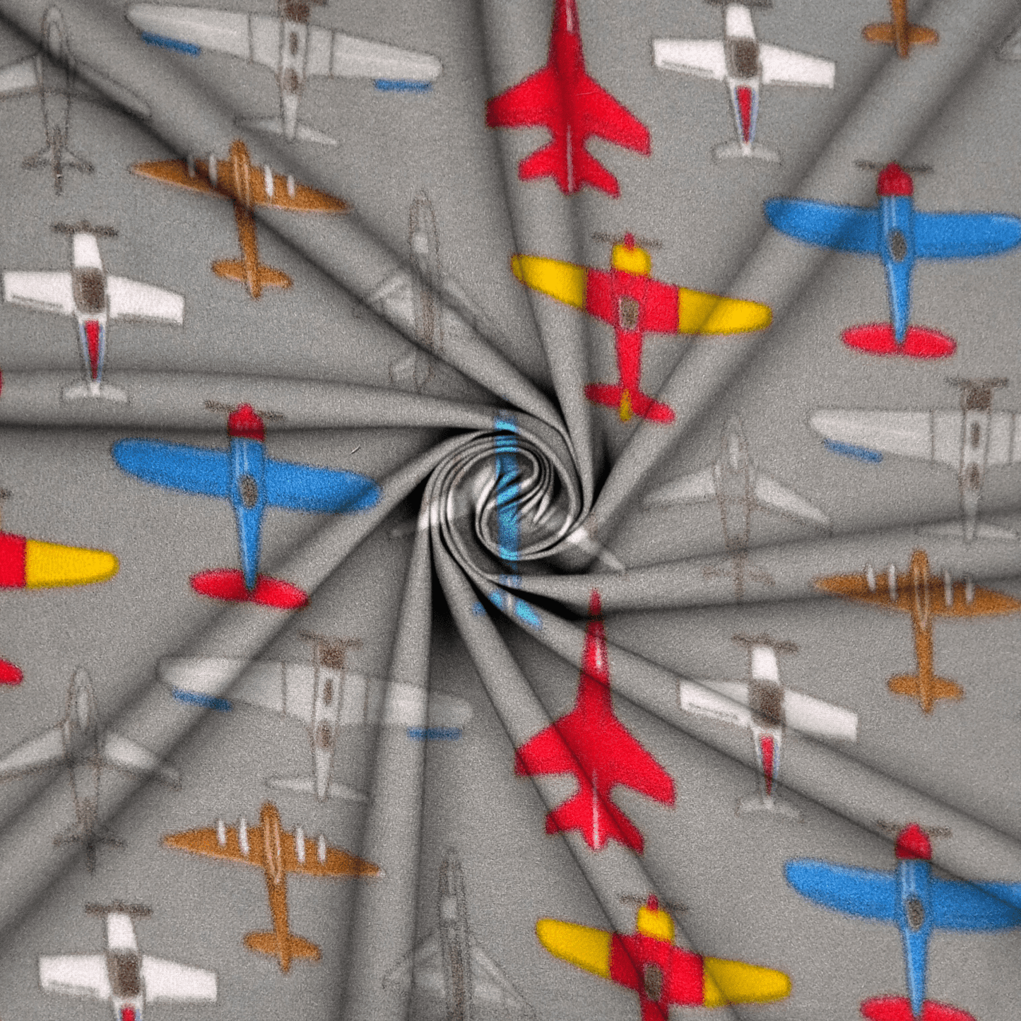 Printed Polar Fleece Planes Grey - Ragland Fabrics