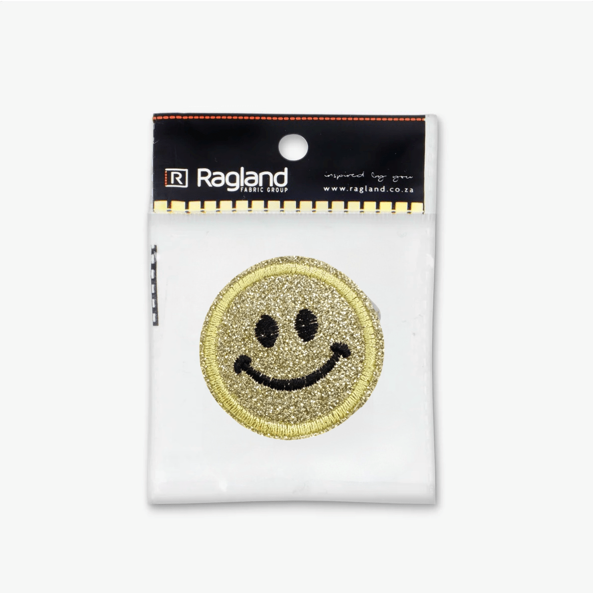 Motif Iron On Badge - SMILEY GOLD - Ragland Fabrics