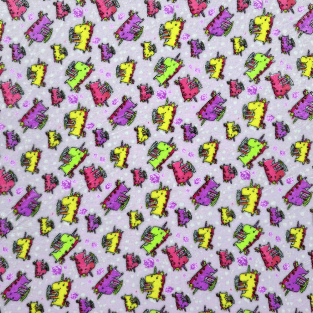 Printed Mongolian Fleece Unicorn Pink - Ragland Fabrics