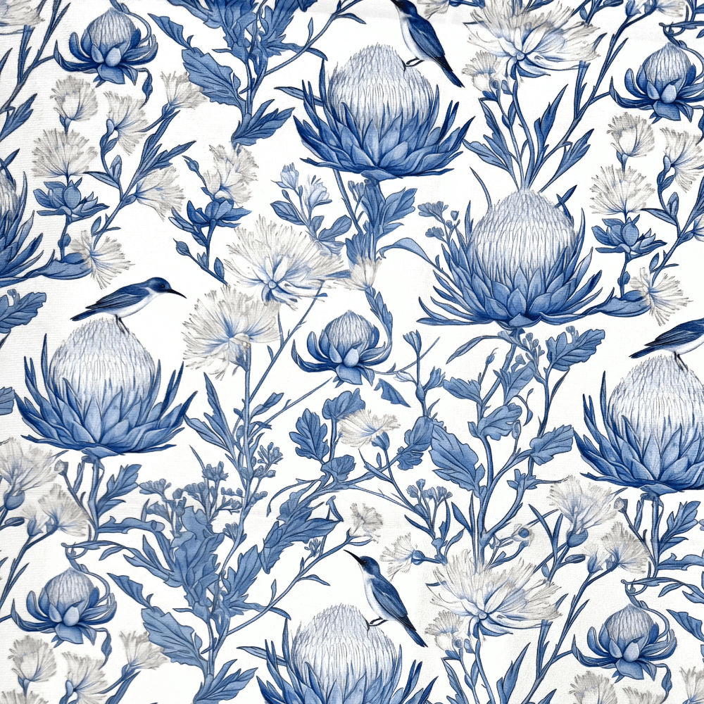 Printed Velvet Delf Protea - Ragland Fabrics