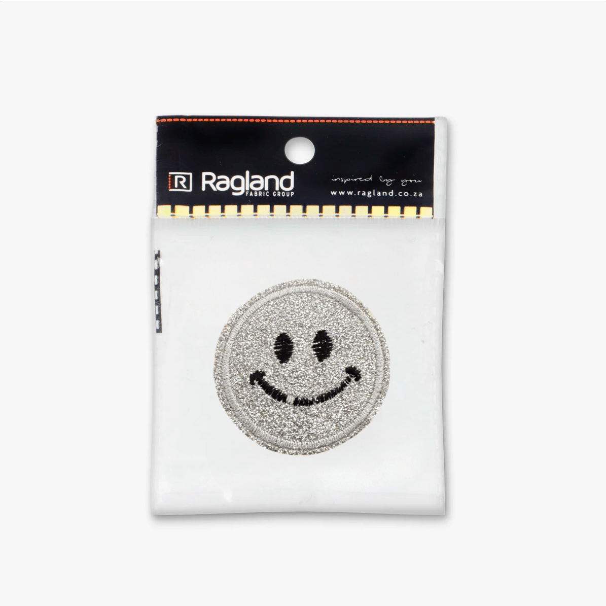 Motif Iron On Badge - SMILEY SILVER - Ragland Fabrics