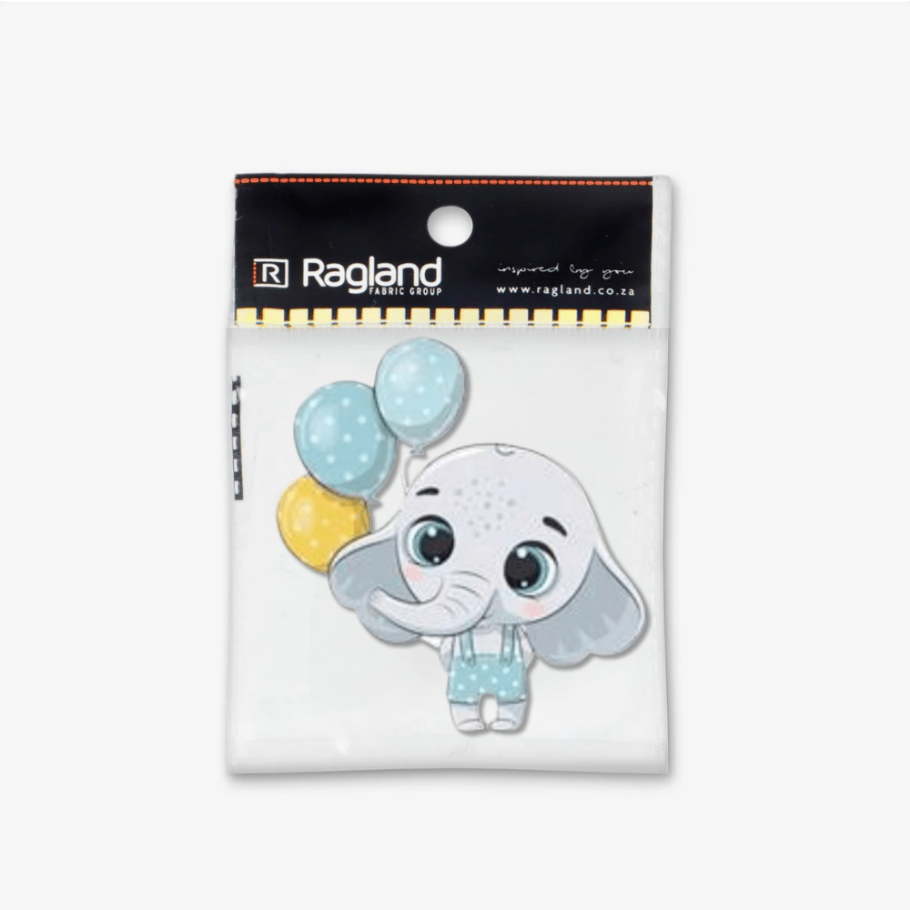 Motif Iron On Badge - Elephant With Ballon - Ragland Fabrics