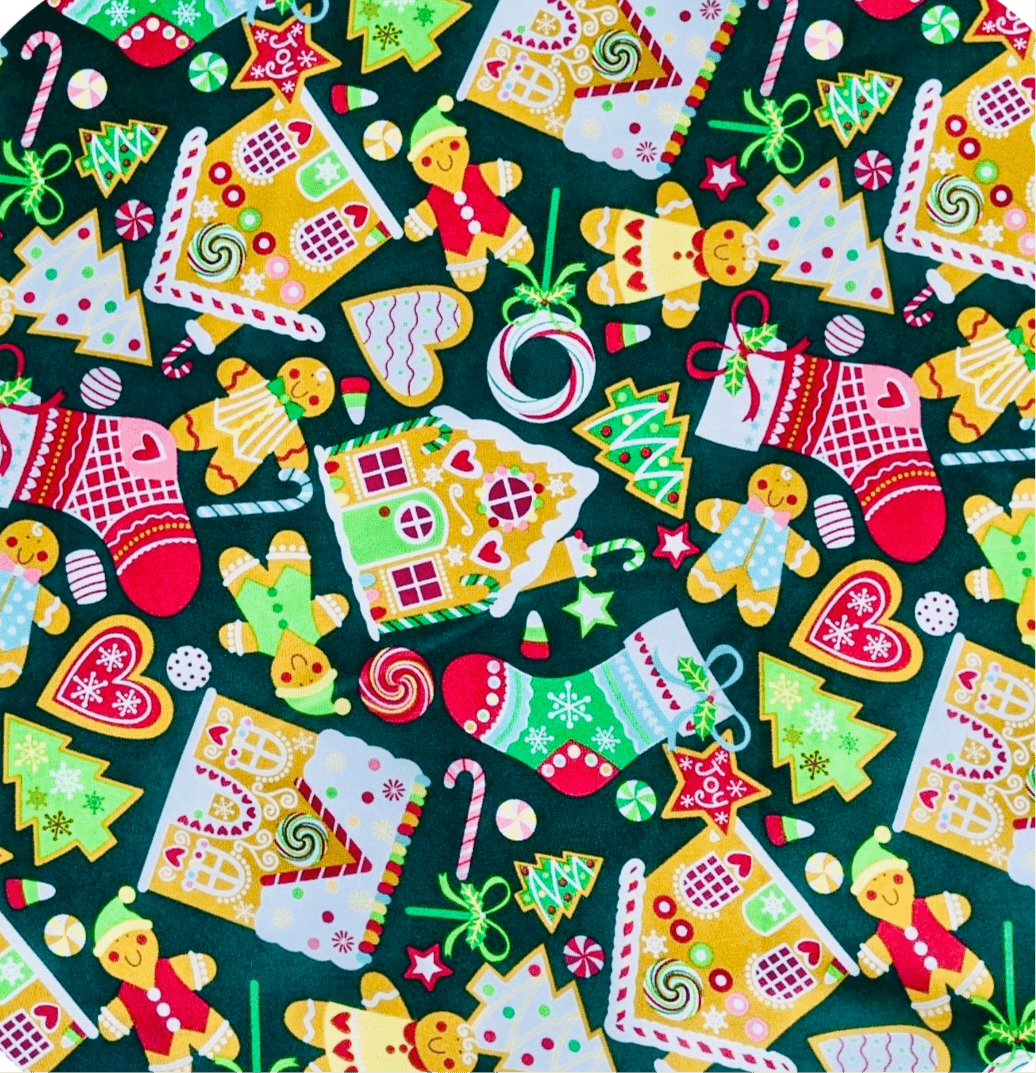 Christmas Printed Mini Matt Ginger Bread Green - Ragland Fabrics