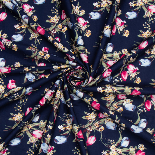 Cotton Navy Floral Quilting