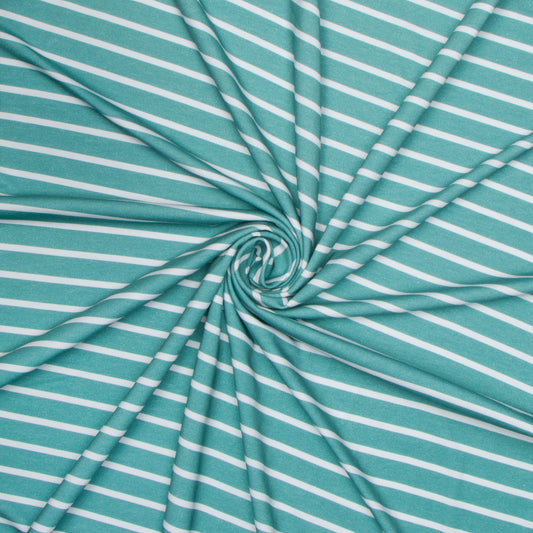 Cotton Knit Lycra Green / White Stripe