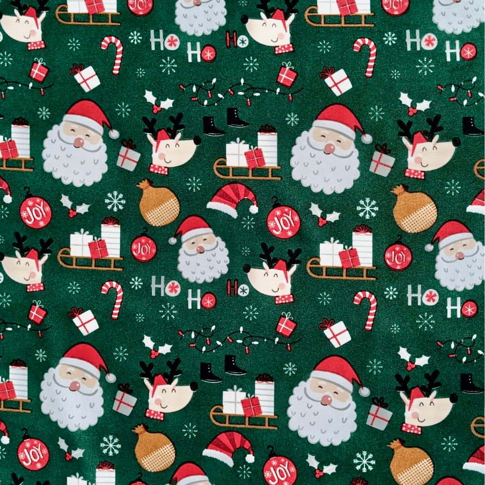 Christmas Printed Mini Matt Santa Joy Green - Ragland Fabrics