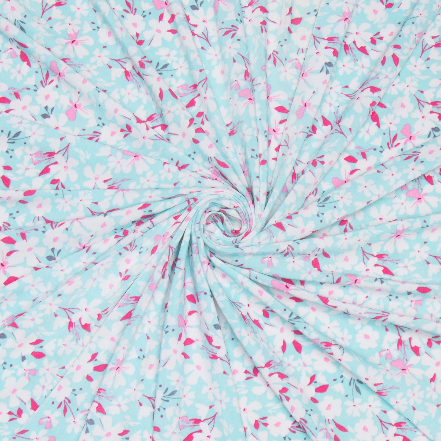 Dty Printed Stretch Fabric Turq White Floral