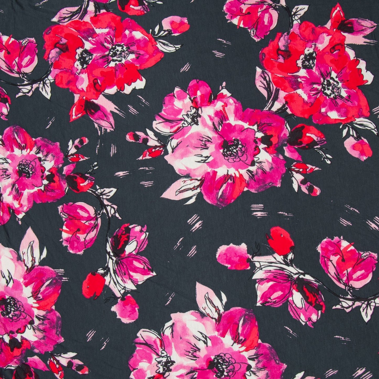 Dty Printed Floral Navy Cerise - Ragland Fabrics