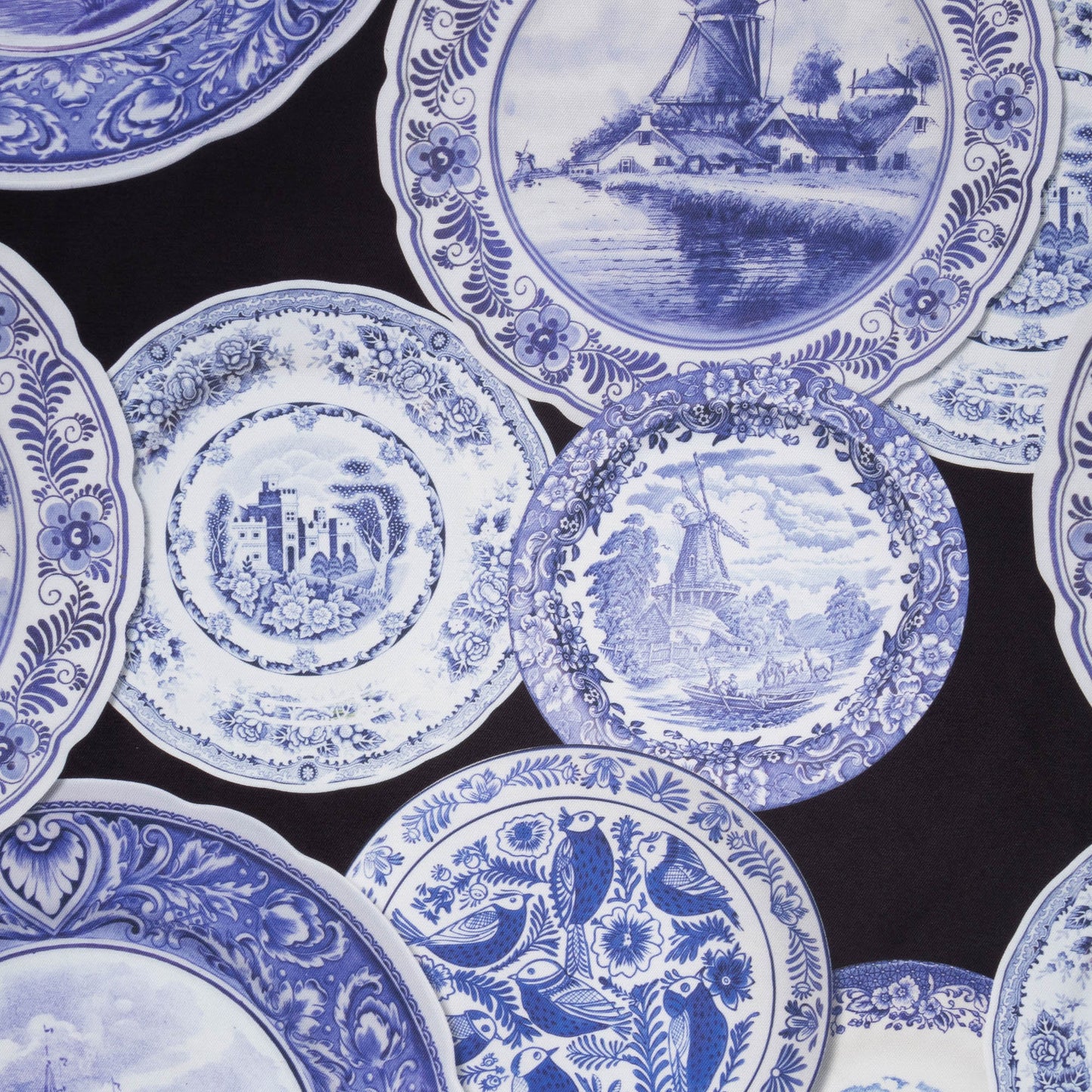 Eco Fabric Blue Plates on Black 2090 - Ragland Fabrics