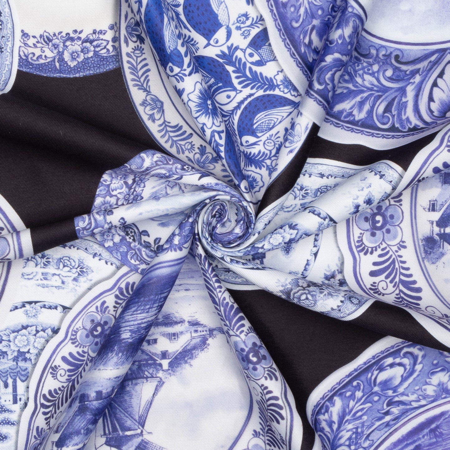 Eco Fabric Blue Plates on Black 2090 - Ragland Fabrics