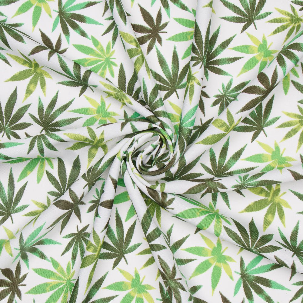Printed Mini Matt Marijuana Leaf White 150cm - Ragland Fabrics