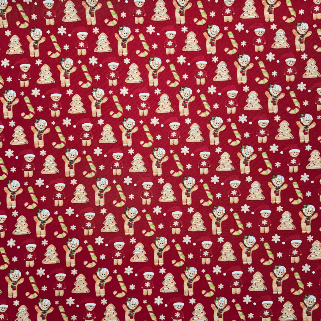 Christmas Printed Mini Matt GingerBread Red - Ragland Fabrics