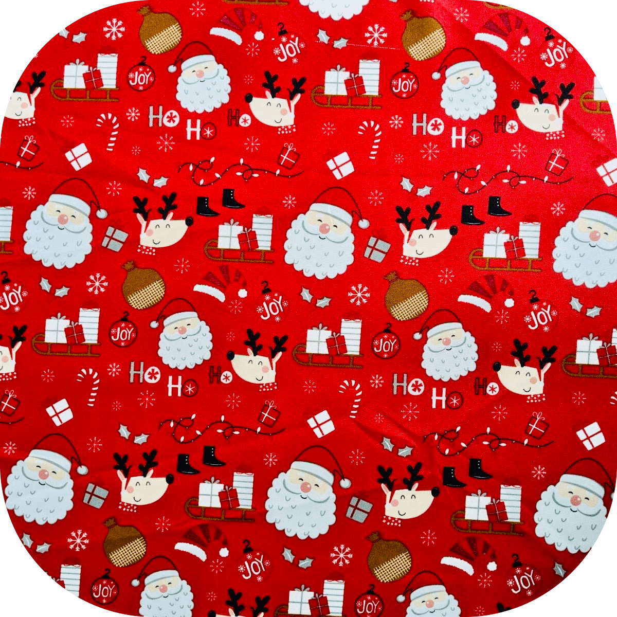 Christmas Printed Mini Matt Santa Joy Red - Ragland Fabrics
