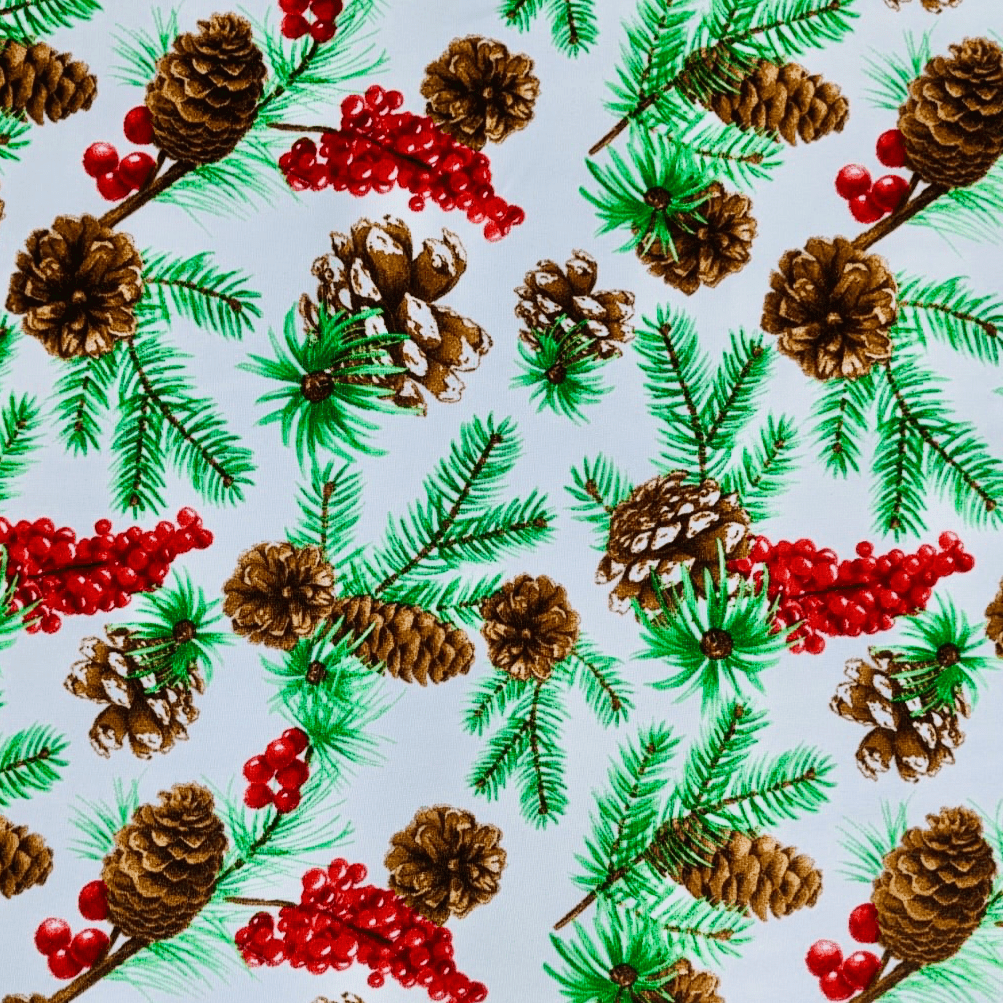 Christmas Printed Mini Matt Pine Cone White - Ragland Fabrics