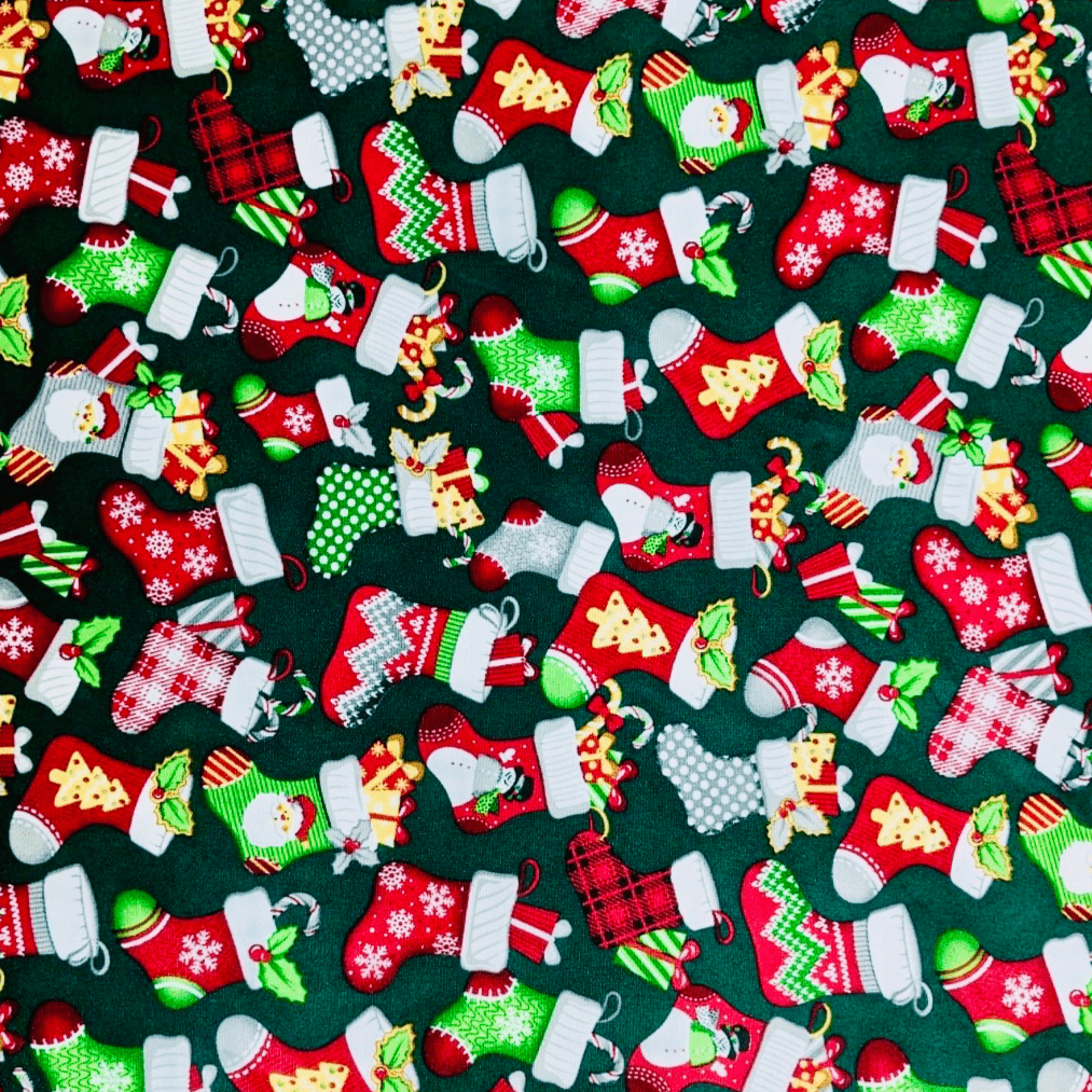 Christmas Printed Mini Matt Stocking Green - Ragland Fabrics