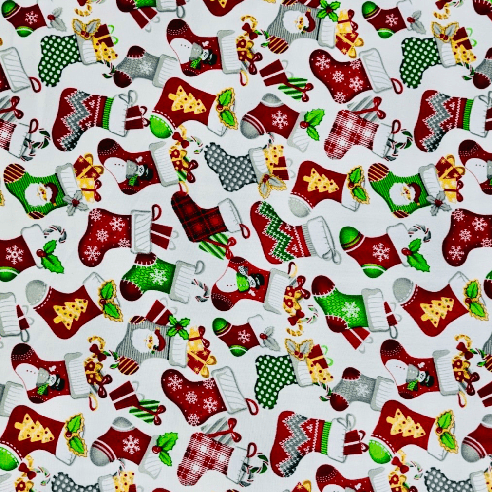 Christmas Printed Mini Matt Stocking White - Ragland Fabrics