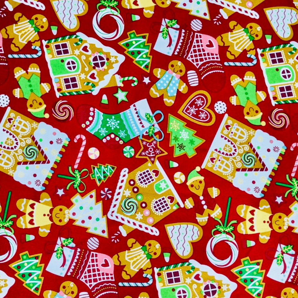 Christmas Printed Mini Matt Ginger Bread Red - Ragland Fabrics