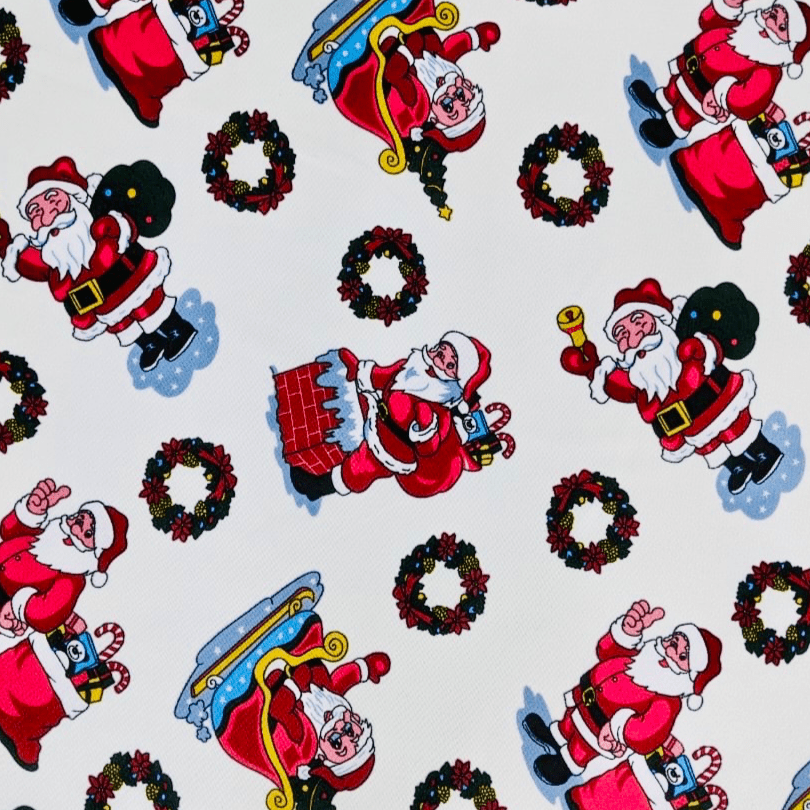 Christmas Printed Mini Matt Santa's Sled White - Ragland Fabrics