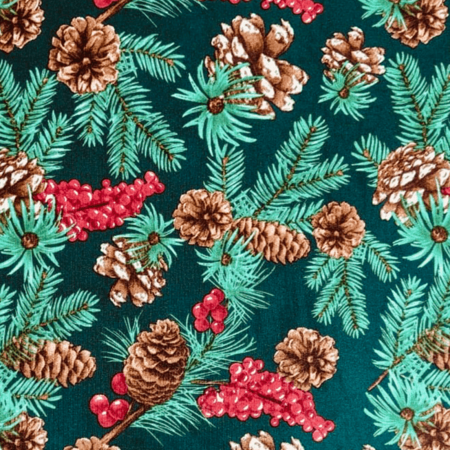Christmas Printed Mini Matt Pine Cone Green - Ragland Fabrics