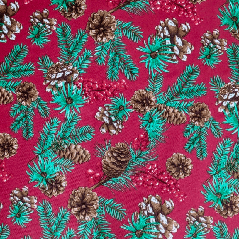 Christmas Printed Mini Matt Pine Cone Red - Ragland Fabrics