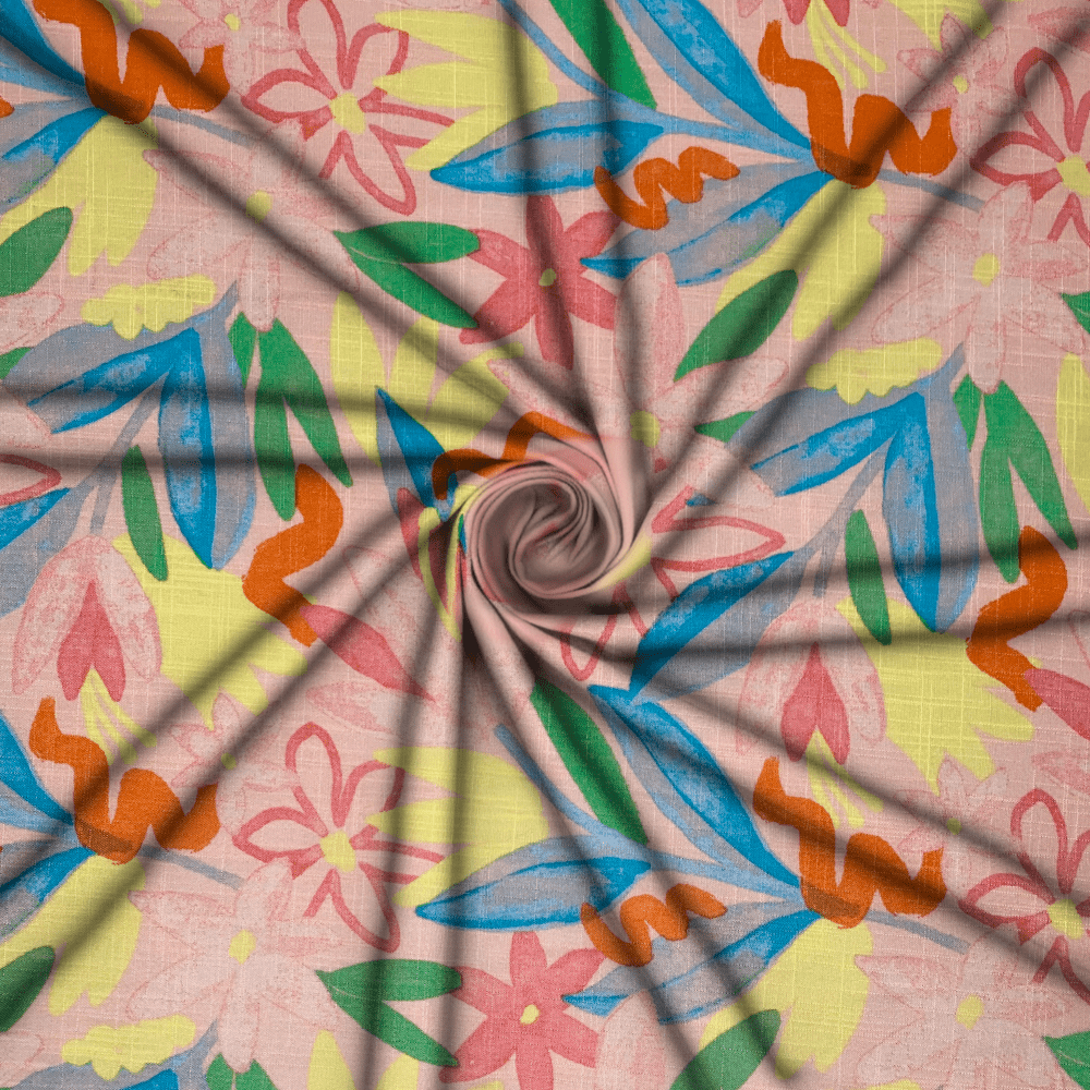 Designer Dress Printed Floral Slub - Ragland Fabrics