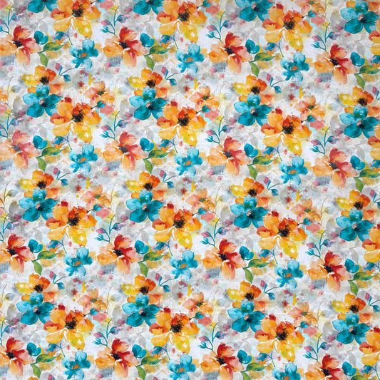Viscose Printed Challis Summer Fun Aqua