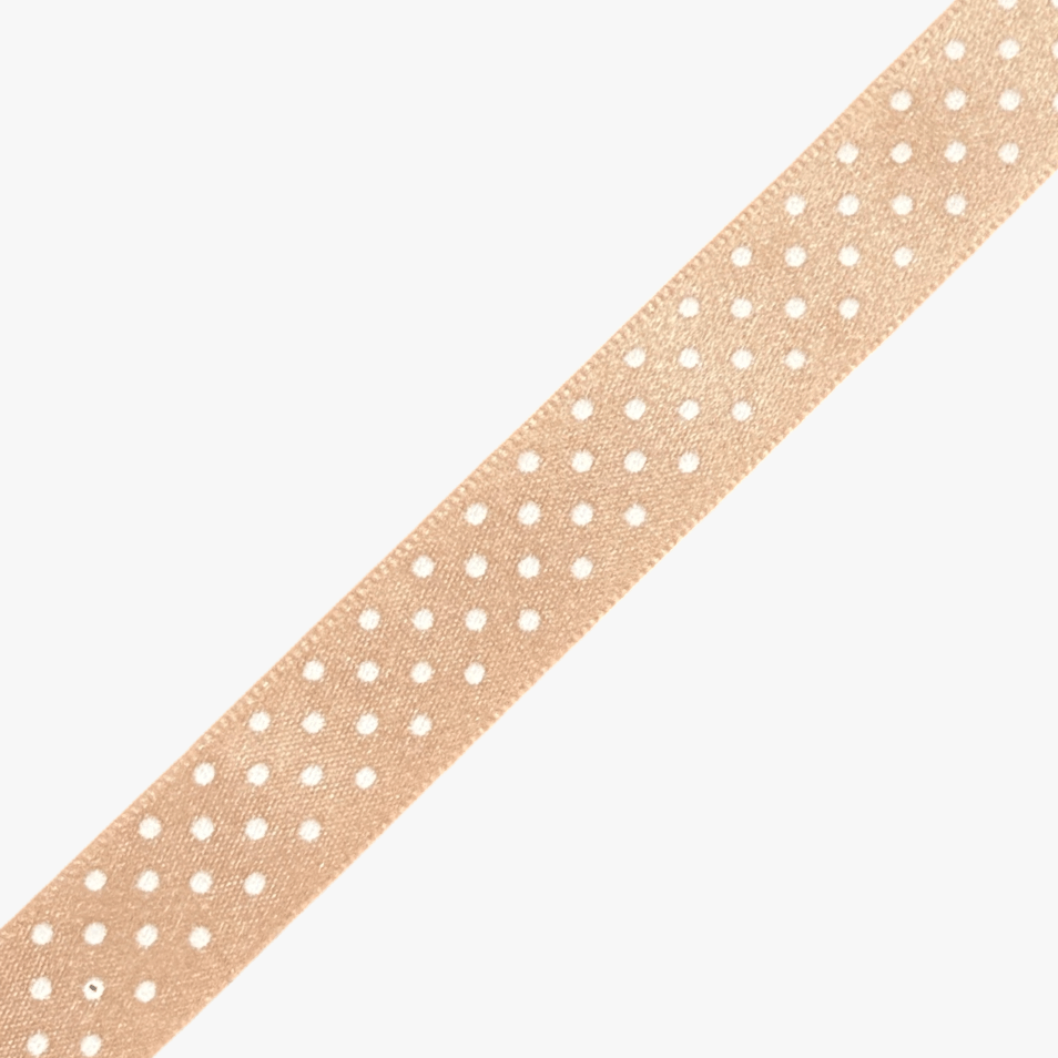 Satin Ribbon Peach With White Dots 15mm - Ragland Fabrics