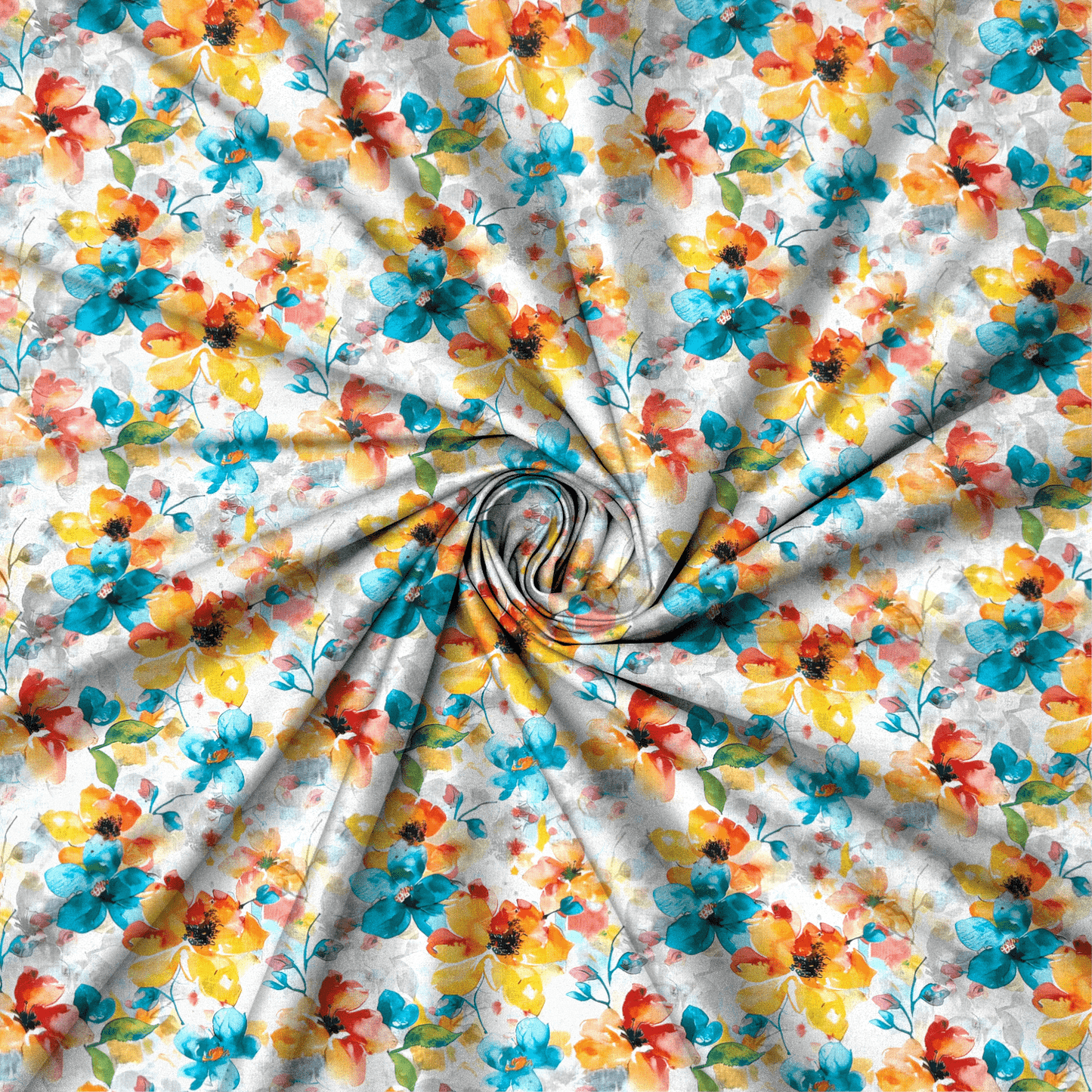 Viscose Printed Challis Summer Fun Aqua - Ragland Fabrics