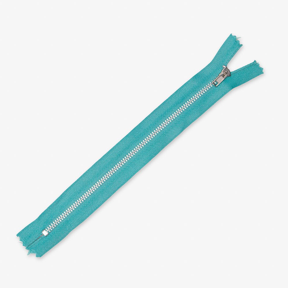 Metal Trouser Zips Aqua - 20cm - Ragland Fabrics