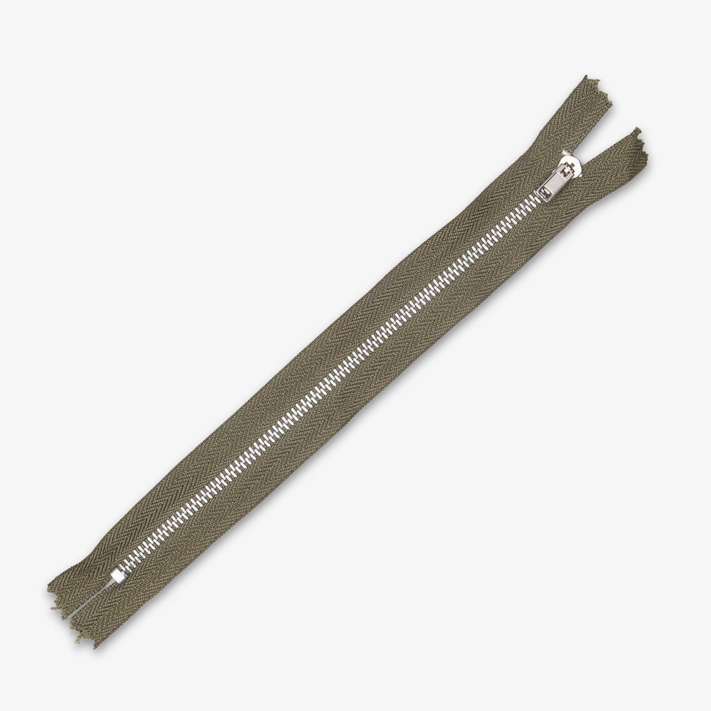 Metal Trouser Zips Olive - 20cm - Ragland Fabrics
