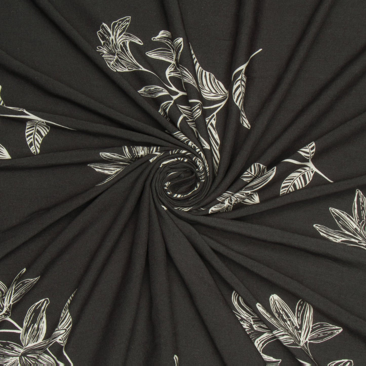 Viscose Challis Black White Floral