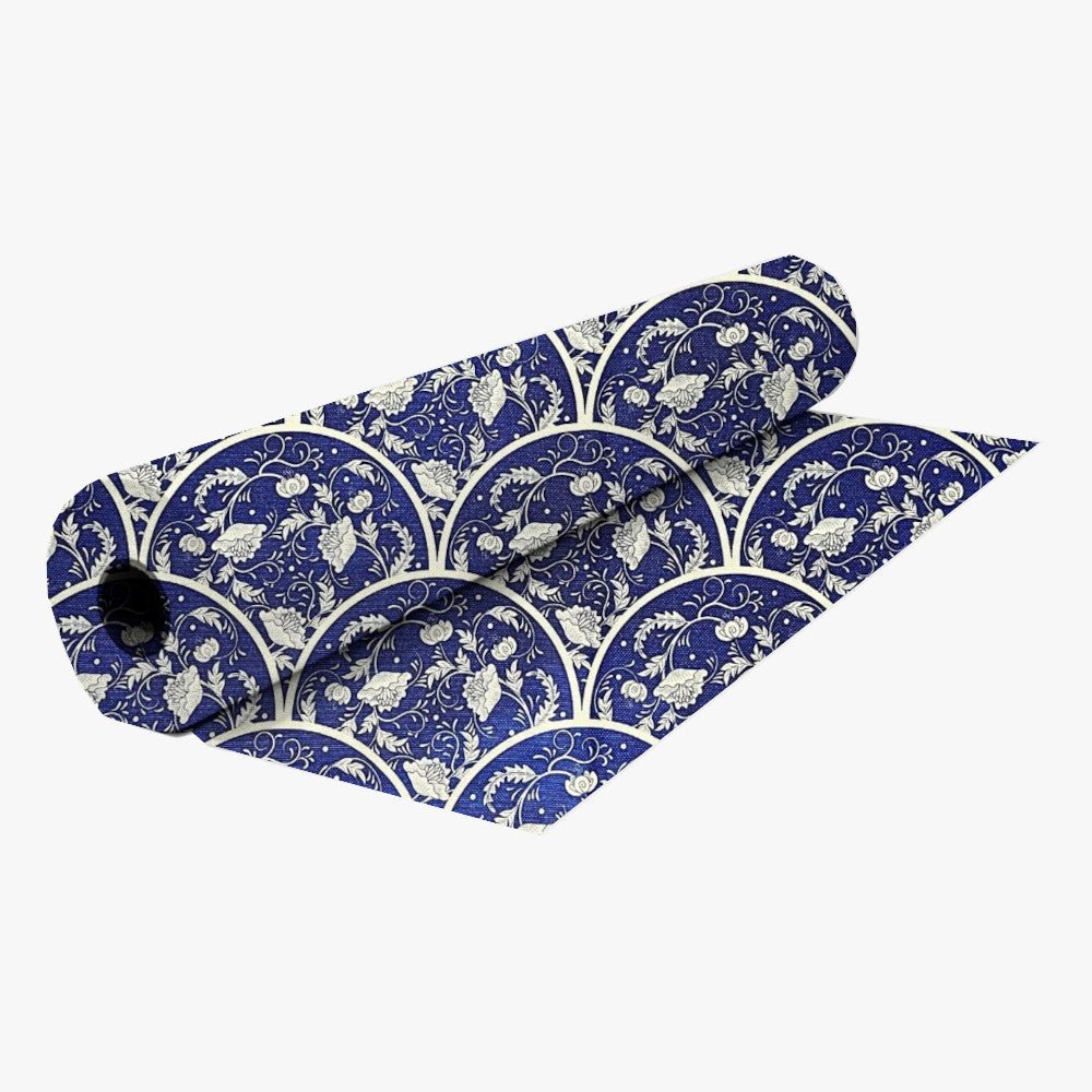 Box Weave Furnishing Blue Plates - Ragland Fabrics