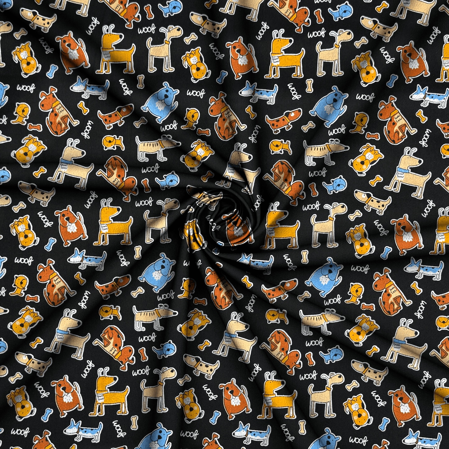 Printed Poly Cotton Doggie Black - Ragland Fabrics