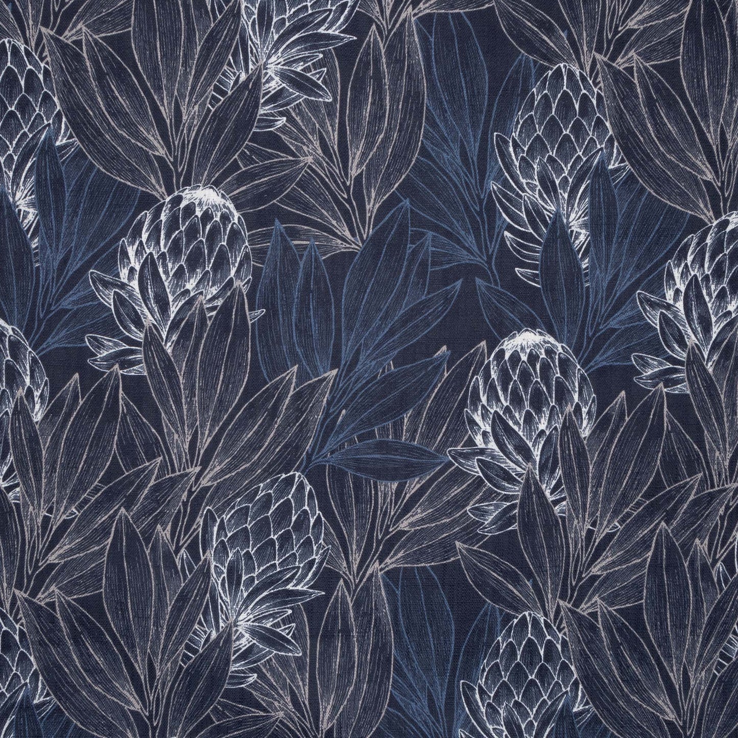 Luxury Linen Look Protea Forest Navy - Ragland Fabrics