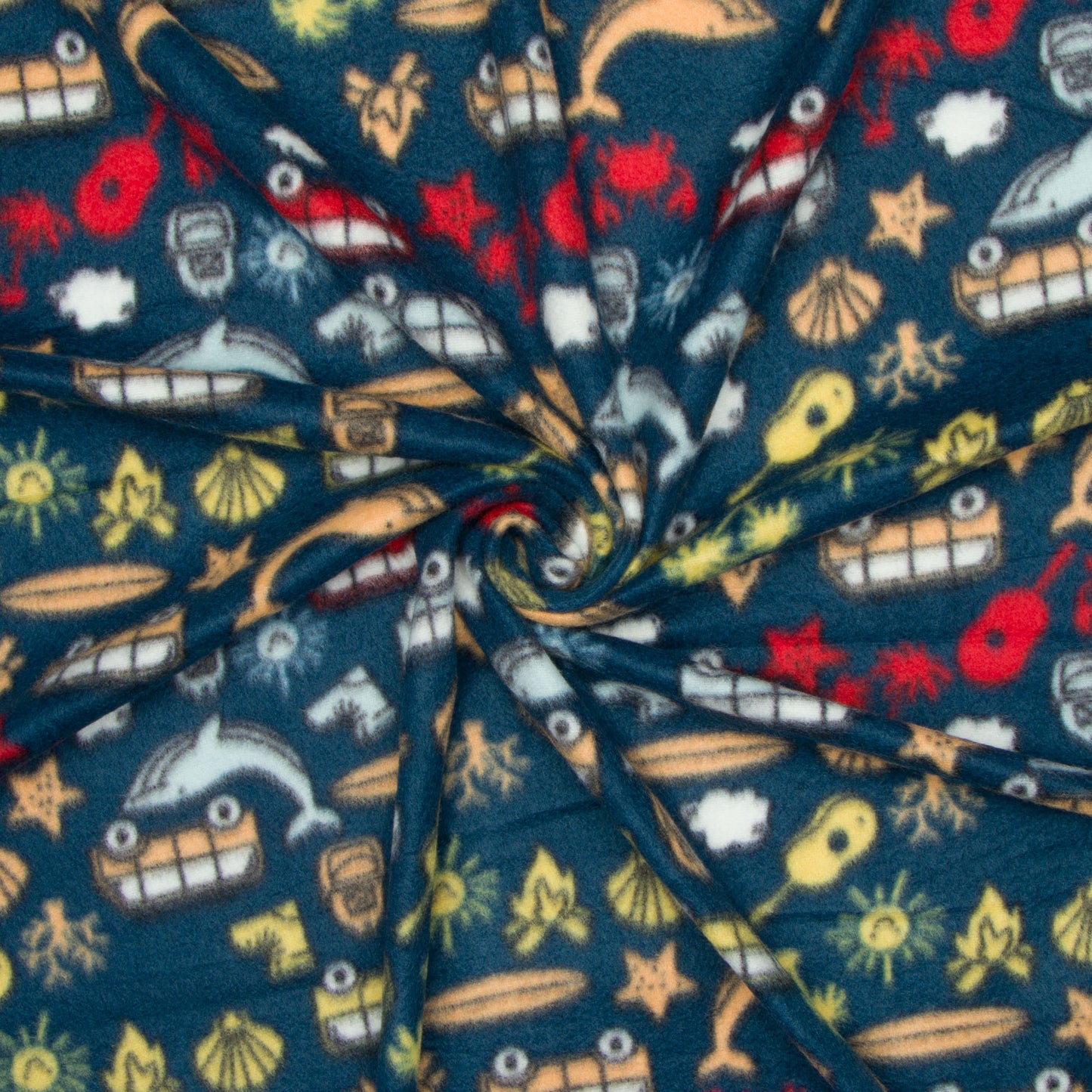 Printed Polar Fleece Whale Time Teal - Ragland Fabrics