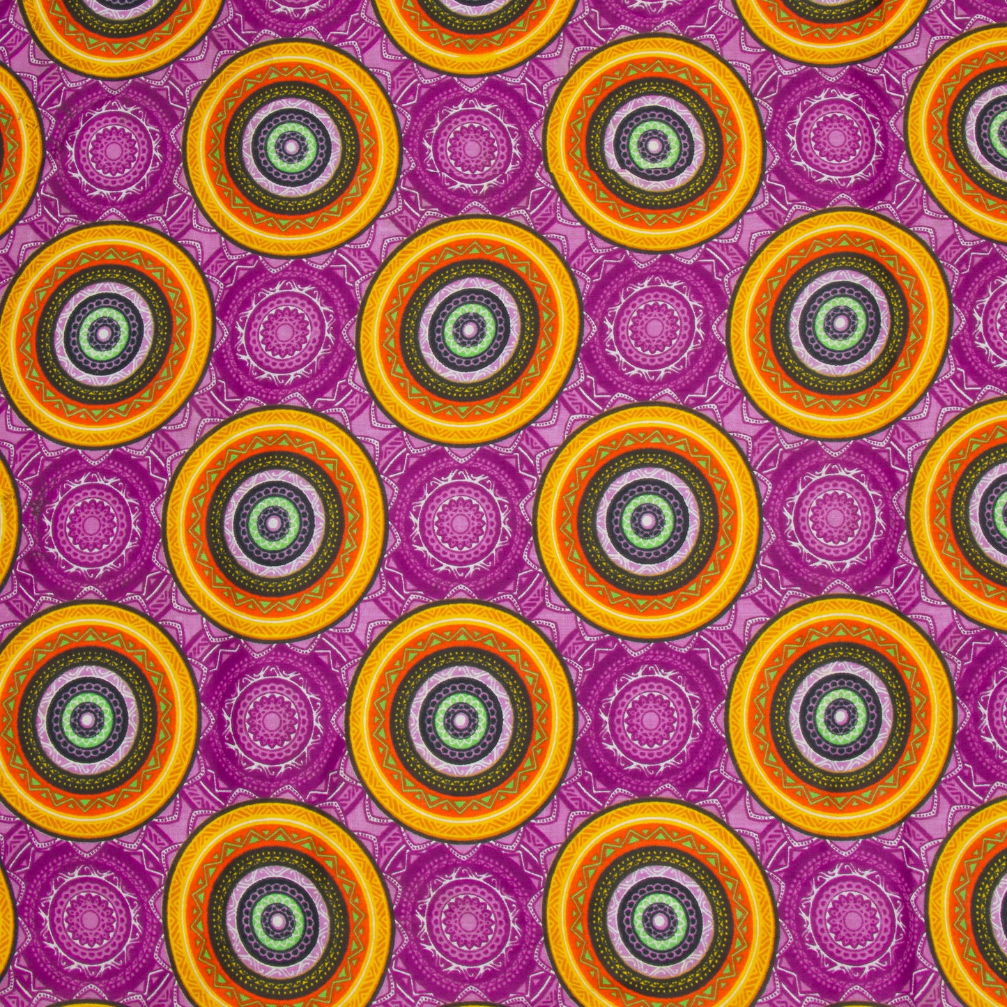 Cotton Wax Prints Circles of Colour Purple