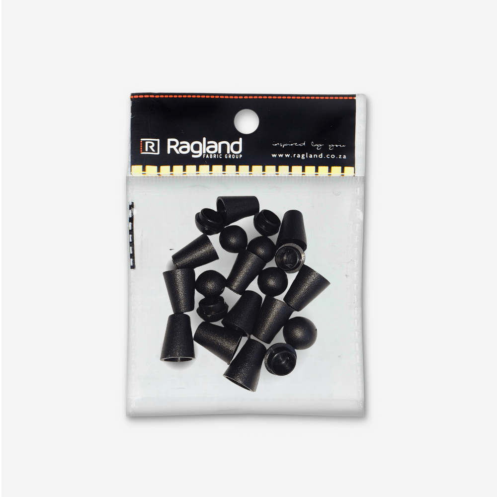 Bell Cord End Caps 5mm Black - Ragland Fabrics