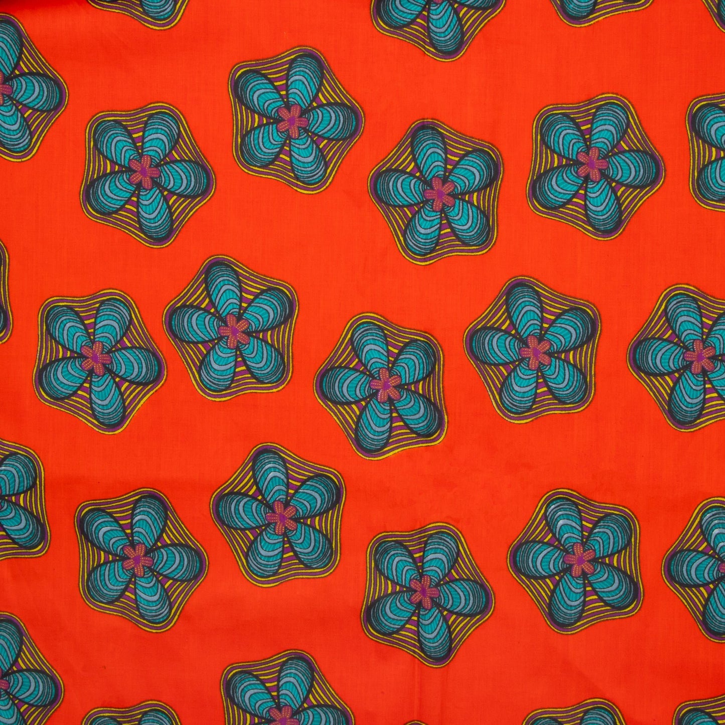 Cotton Wax Prints African Flower Red/Turq - Ragland Fabrics